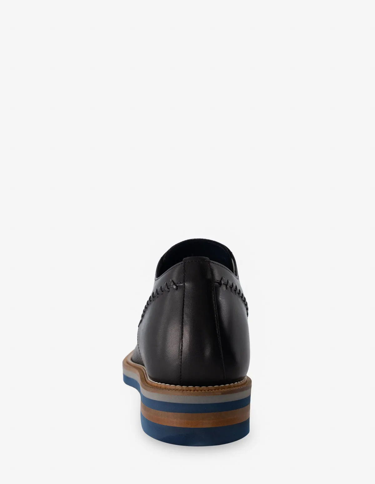 Blucher +7 cm de altura en piel napa color negro con pespunte para hombre