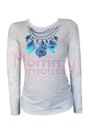Blusa Maternidad Básica Manga Larga.  Plumas metálicas