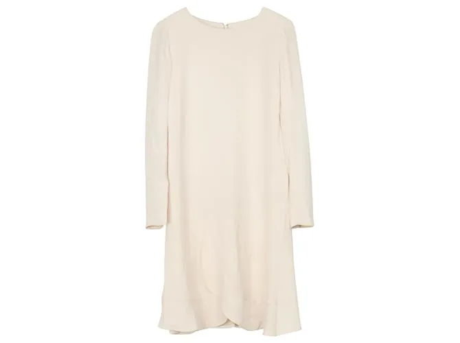 Chloé Vestido Chloe de manga larga con volante en crepé color crema Blanco Crudo 