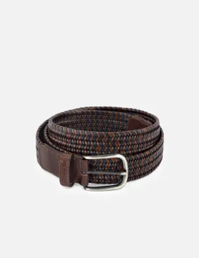 Cinturón en piel trenzada color cuero y negro para hombre