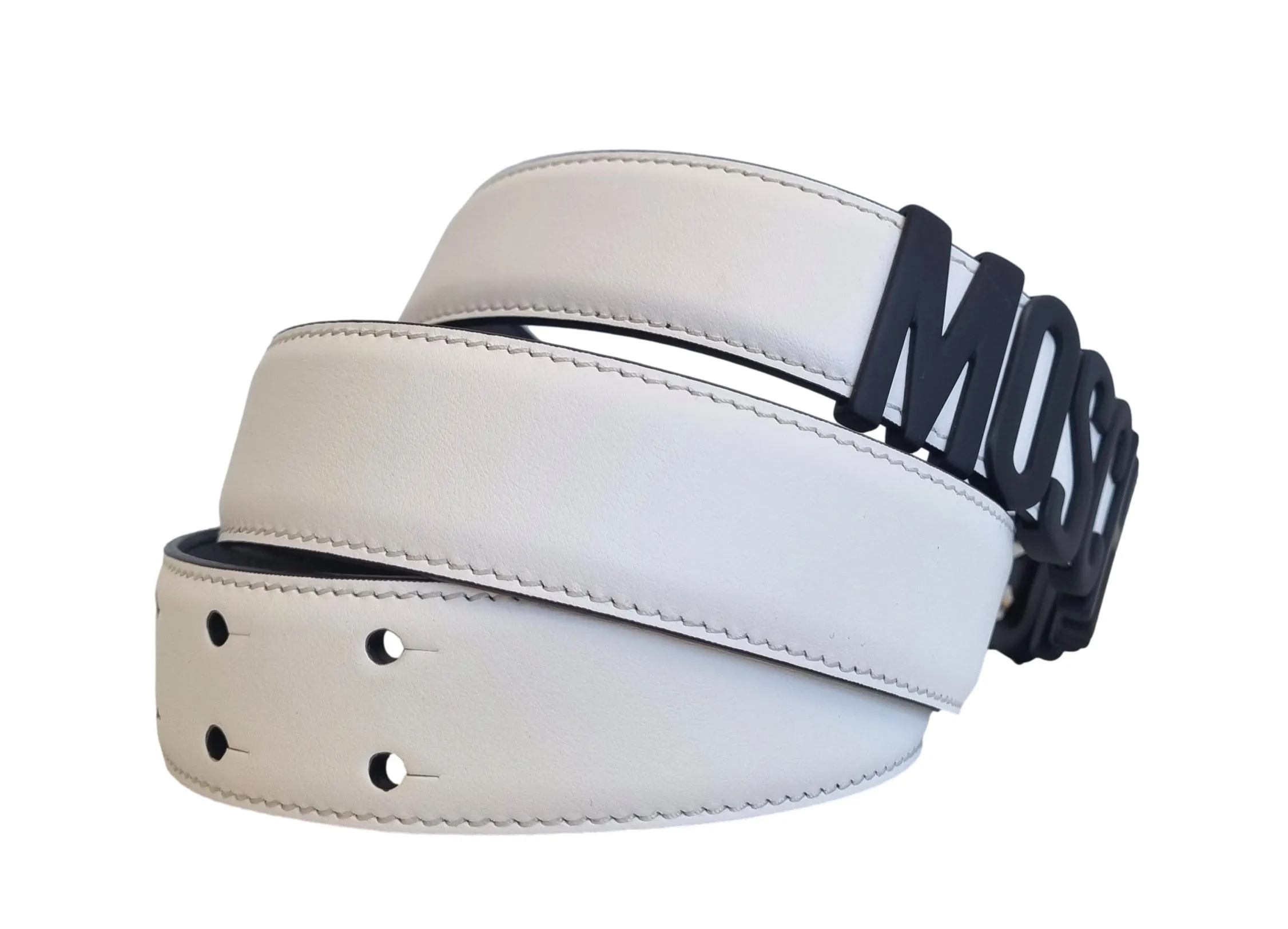 Cinturón MOSCHINO Cinturón escrito cuero Z2A8014 negro-blanco