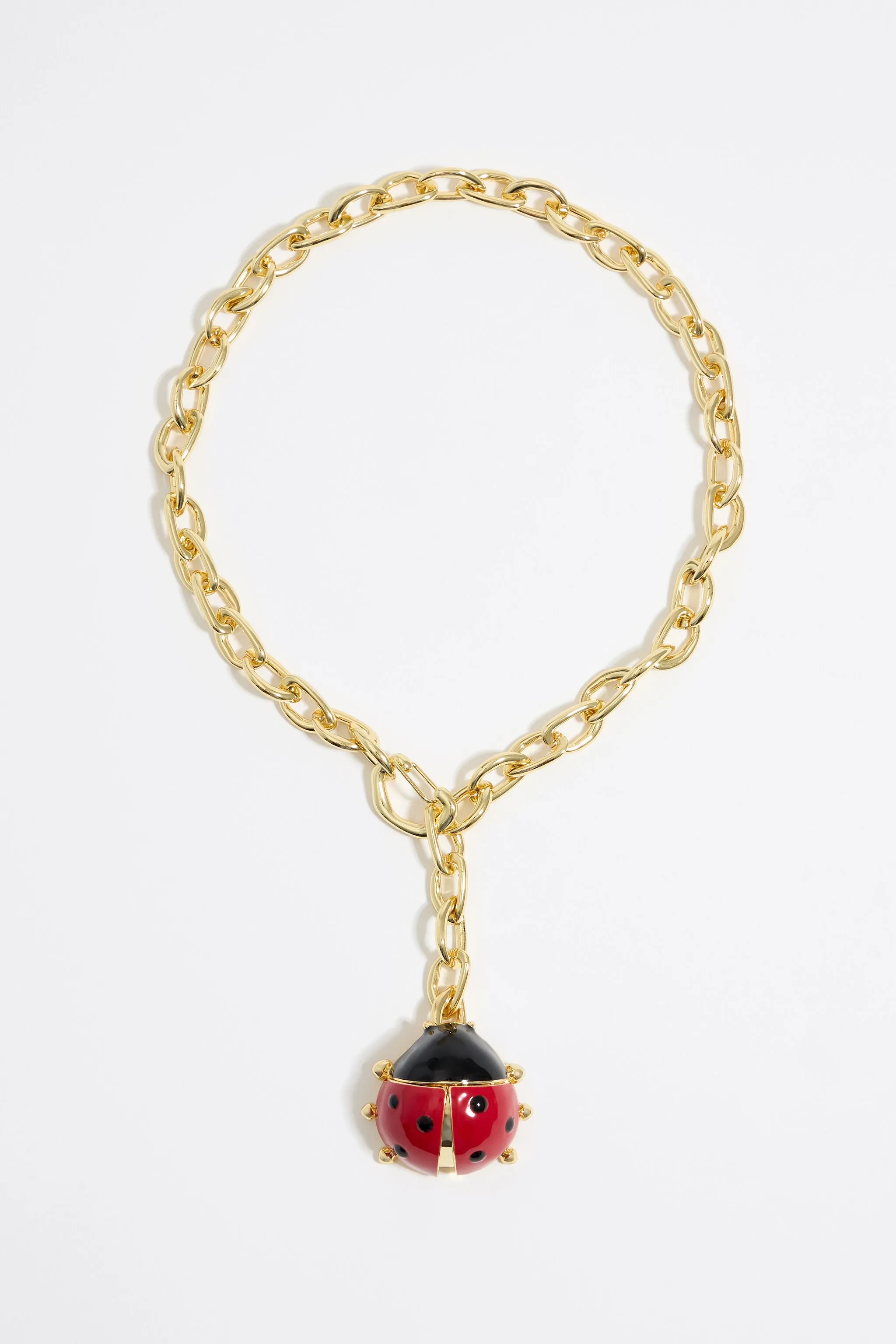 Collar cadena y mariquita rojo
