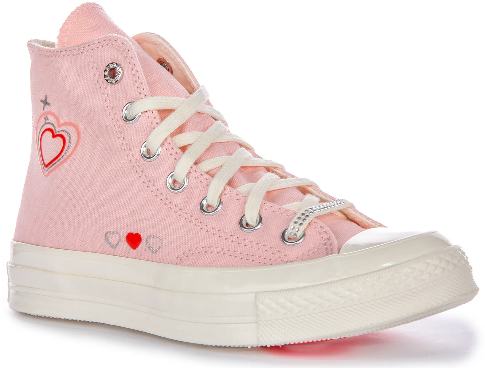 Converse Chuck 70 Y2K Heart Rhinestone Zapatillas De Tela Para Mujer En Rosa Claro