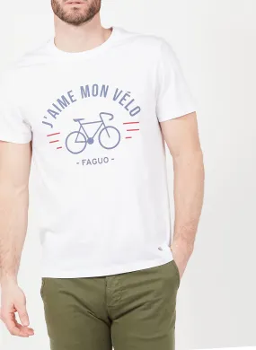 FAGUO ARCY - Camiseta regular fit serigrafiada de algodón con cuello redondo en blanco