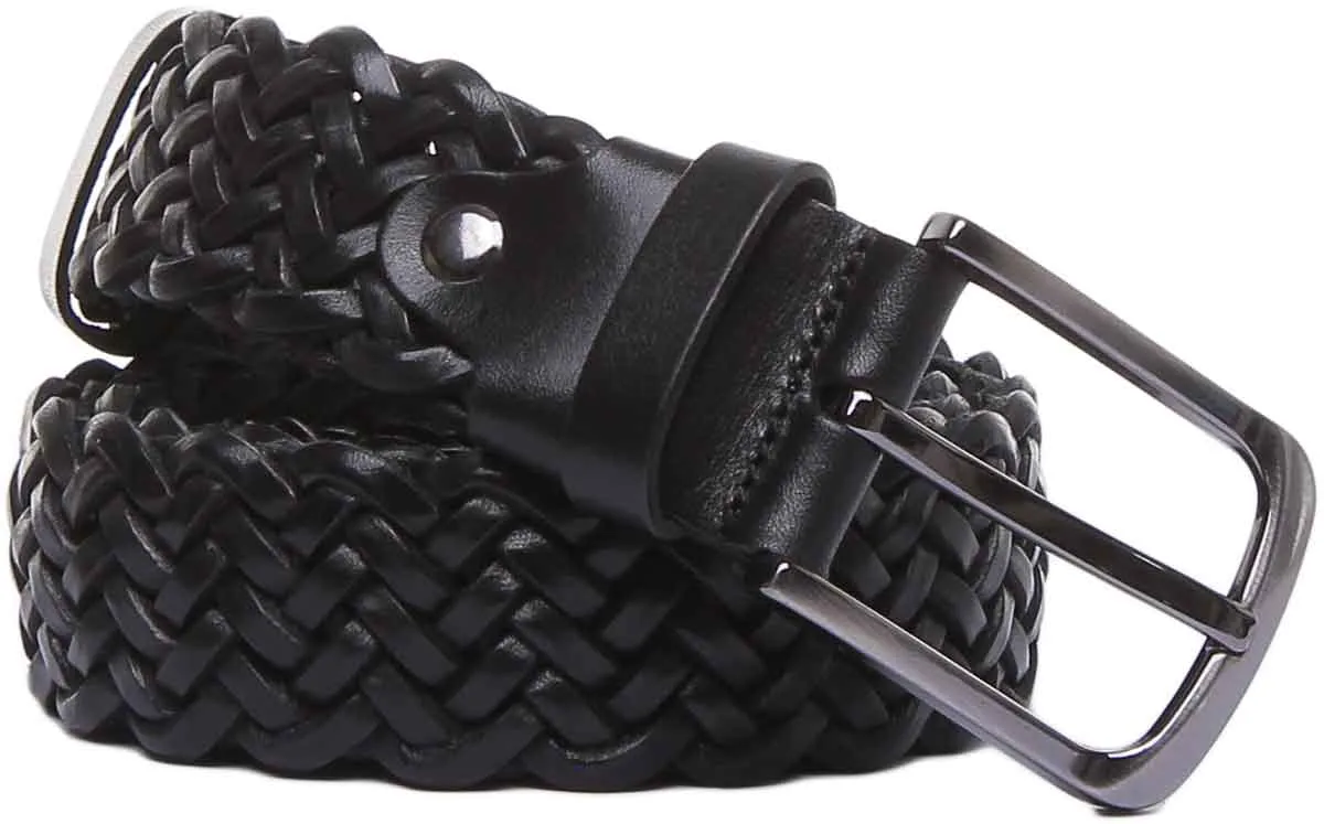 JUSTINREESS Harley Cinturón de piel tejida para hombre en negro