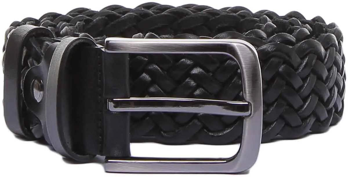 JUSTINREESS Harley Cinturón de piel tejida para hombre en negro