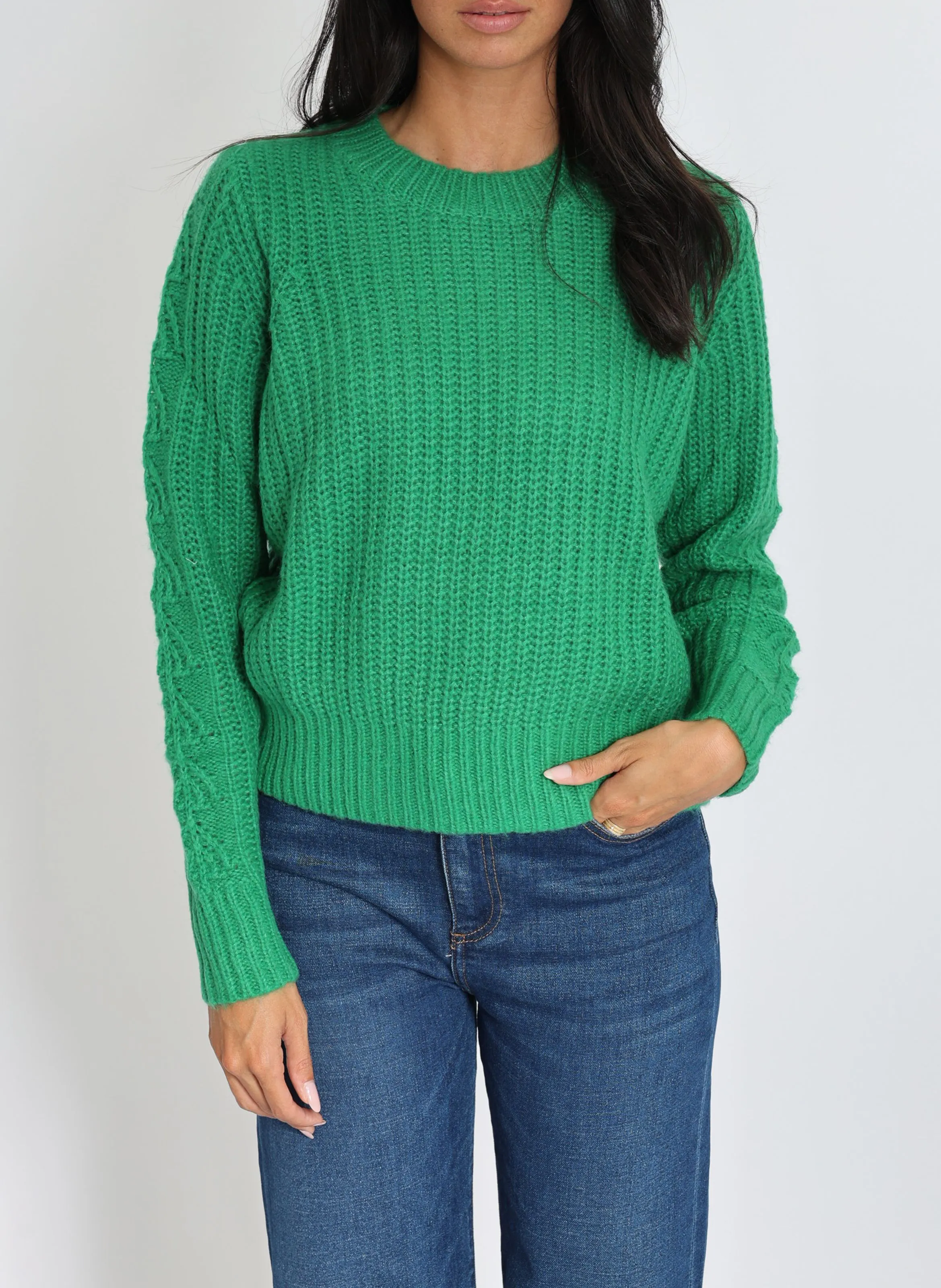 LANA - Jersey recto de mezcla de punto con cuello redondo en verde