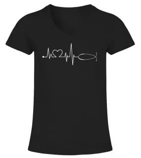 Nurse Heartbeat T Shirt Camiseta cuello pico Mujer