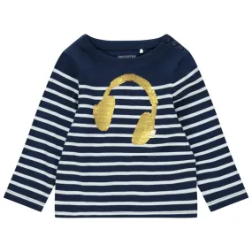 Orchestra Camiseta manga larga estilo marinero print auriculares de lentejuelas