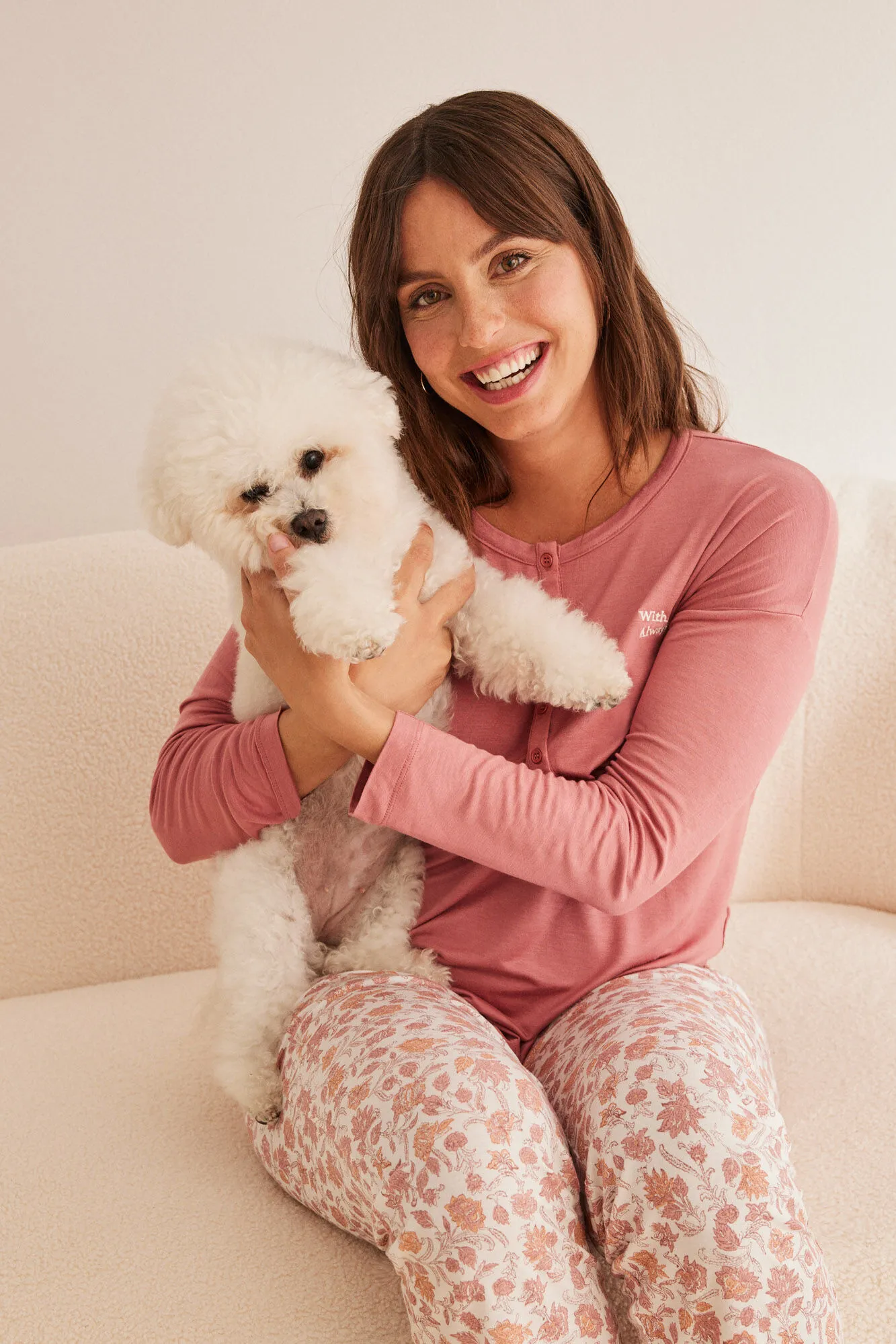 Pijama largo "maternity" flores rosa