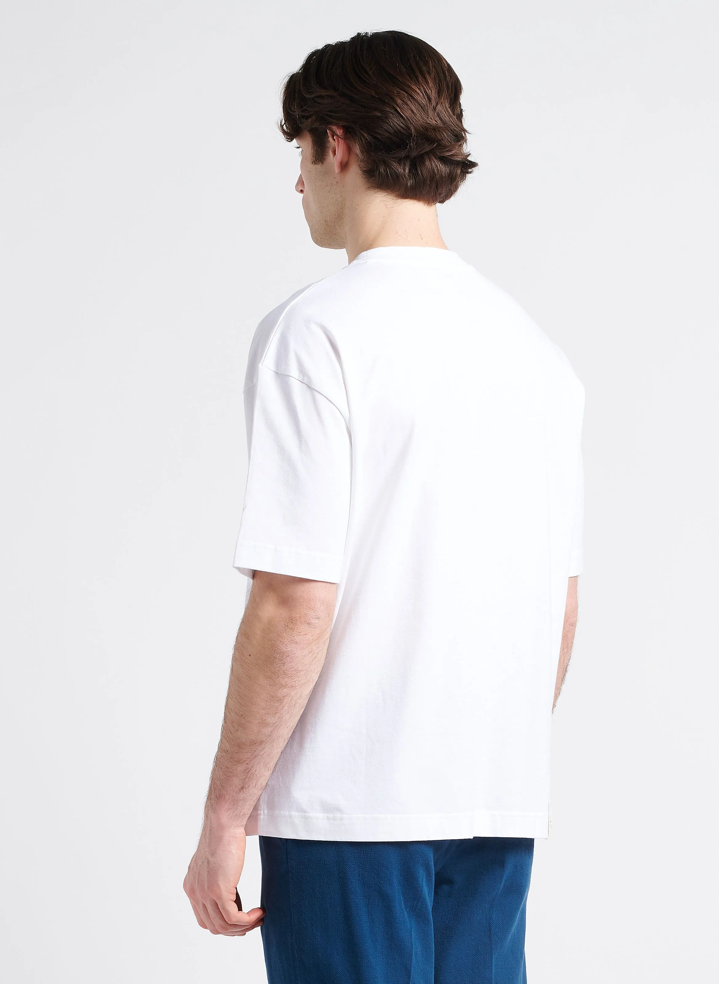 SAISON 1865 BART - Camiseta de algodón orgánico con cuello redondo en blanco
