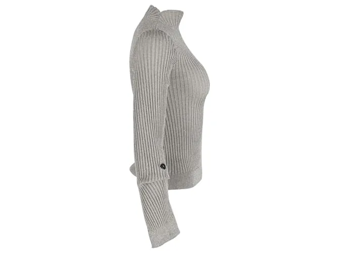 Top Roland Mouret de canalé de manga larga en viscosa gris metalizado 