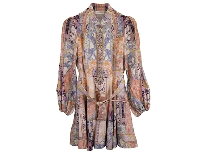 Zimmermann Vestido largo de manga larga impreso y adornado Zimmerman Mini Kaleidoscope en lino multicolor 